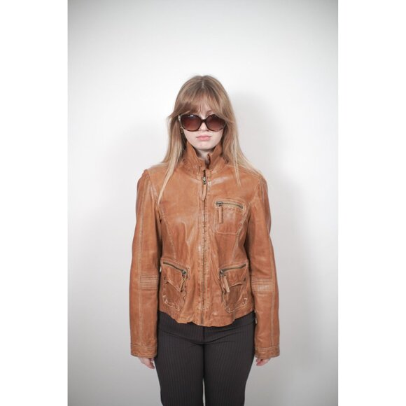 Y2k Cassis Brown Leather Jacket - Picture 1 of 8